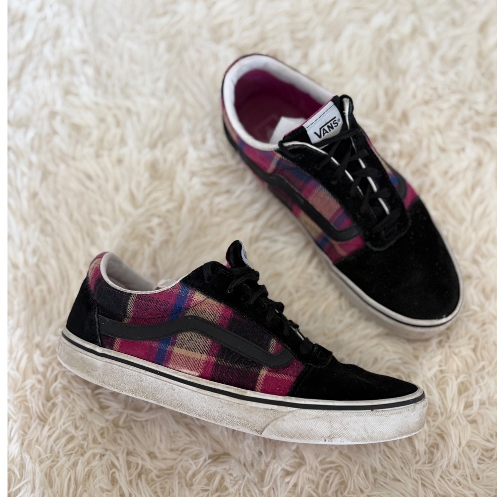 Vans Ward‎ Low-Top Sneakers Women's 11 Plaid Black Suede Casual Shoes